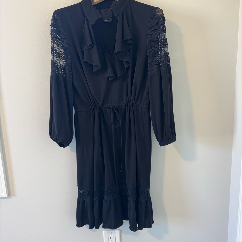 Anna Sui Black Ruffle Lace Dress
